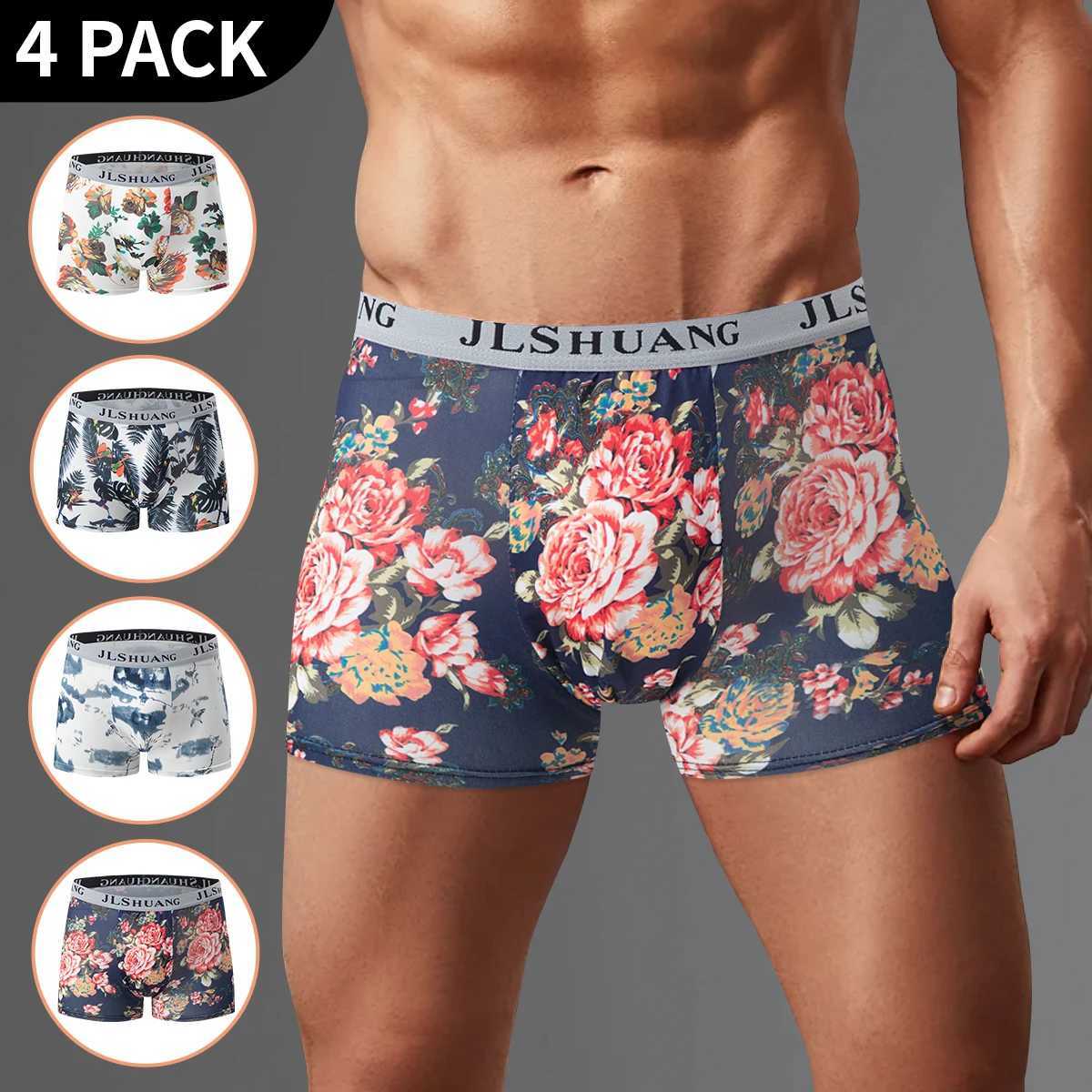 4/5 Pcs Mens Fashion Printed Underwear Comfortable Joker Boxer Plus Size 5XL Adolescent Multicolor Mix Shorts Middle-aged Boxer W250603