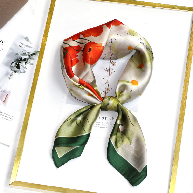 Green Versatile Faux Silk Spring Commuter Korean Fashion Professional Women Small Neck Scarf