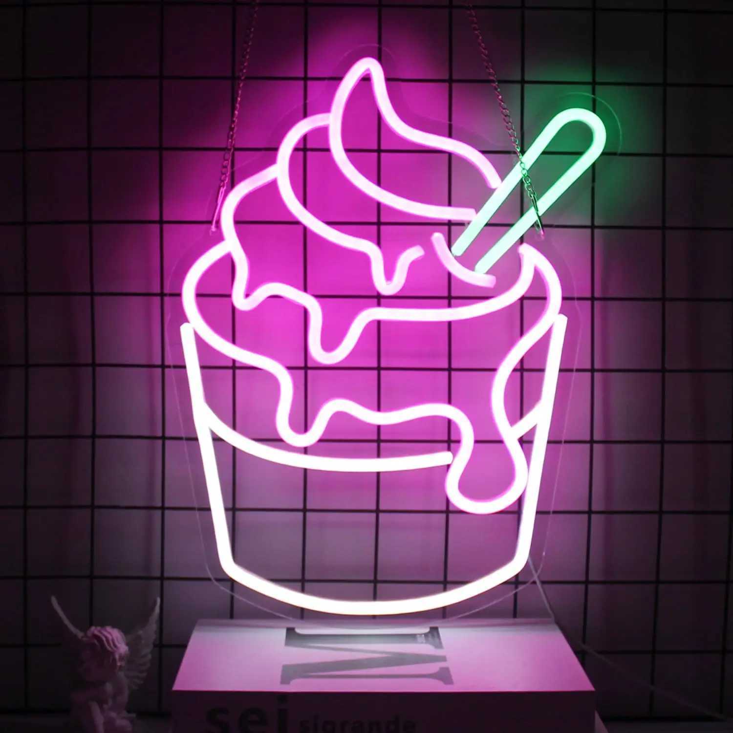 Ice Cream Neon Sign USB Powered Dimmable Neon Light For Wall Decor Bedroom Decor Party Birthday Handmade Art Gift Dessert Shop XJ250602