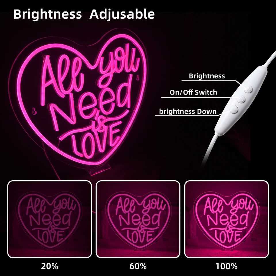 Neon Signs All You Need is Love LED Neon Light Heart Shape Pink Neon Sign Wall Hanging Decor Wedding Birthday Party Decor XJ250602