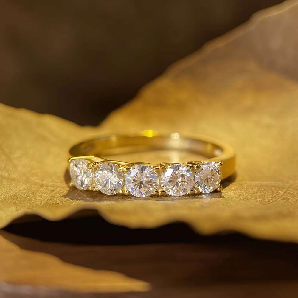FOXI 1.00ctw Diamond Five Stone Anniversary Band Ring Gold Plated Moissanite Diamond 925 Sterling Silver Moissanite Wedding Ring