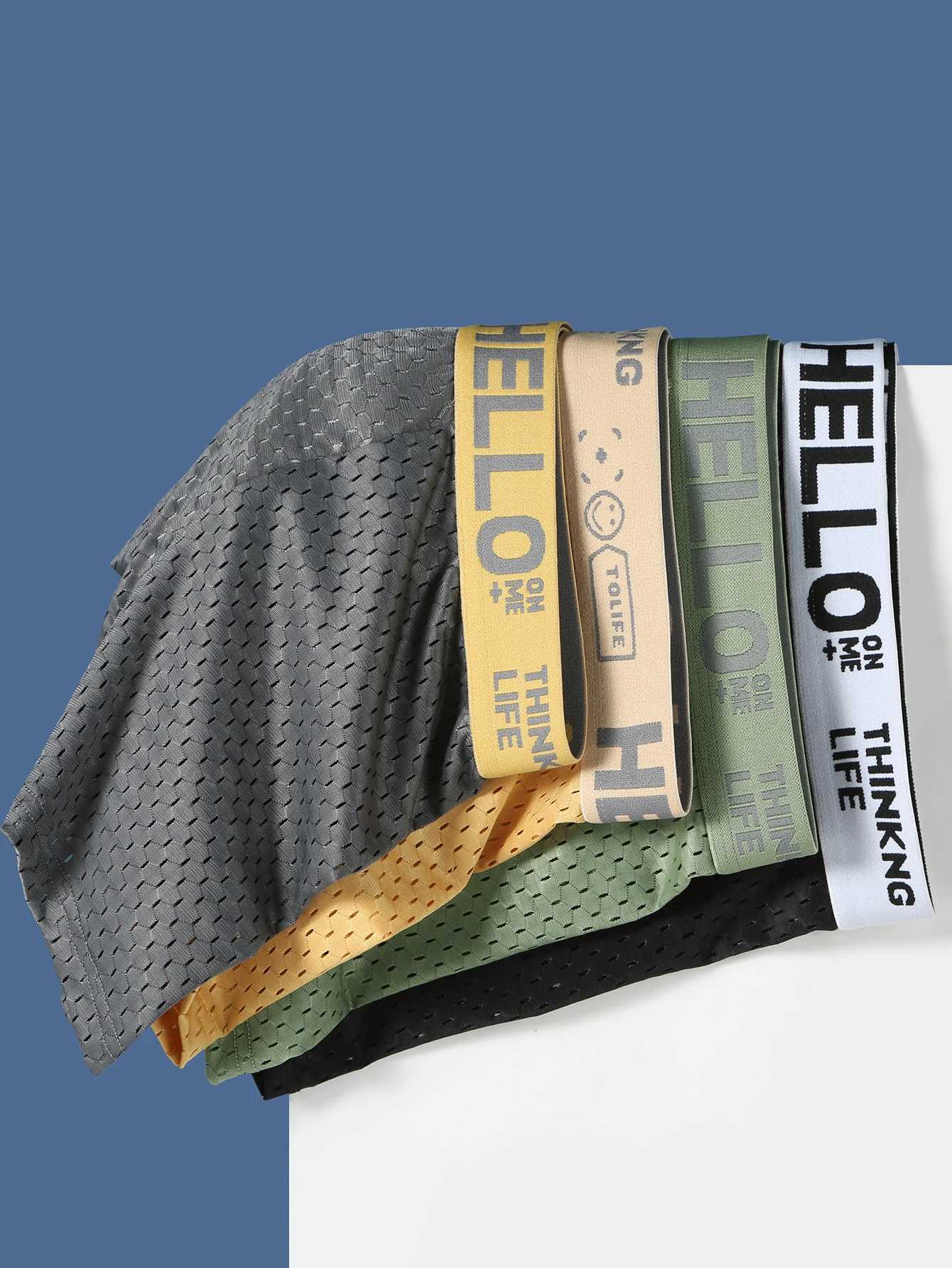 4 pieces of mens cool underwear mesh breathable and comfortable cool boxer briefs trendy and fashionable mens underwear W250603