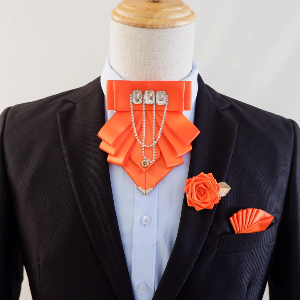 Original Fashion Tassel Rhinestone Bow Tie British Business Banquet Dress Collar Flowers Mens Wedding Bow-tie Brooch 3 Pcs Set 250530