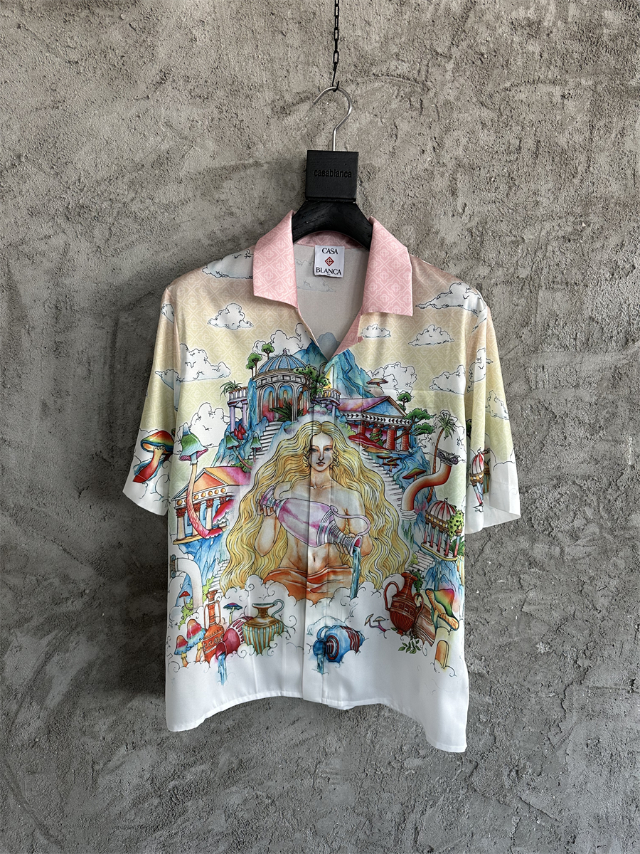 Casual, thin summer short-sleeved shirt, breathable, comfortable and skin-friendly coat, retro top with printed patterns, loose T-shirt, unisex