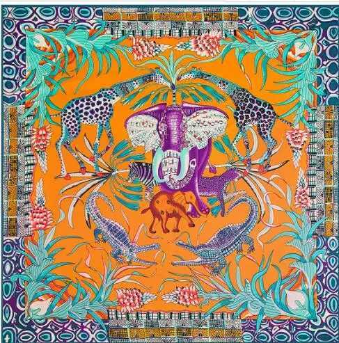 Square Scarf 2019 New Brand Women Twill Silk Scarf Animal Elephant Leopard Giraffe Print Scarf Large Square Scarves Foulard D641 W250602