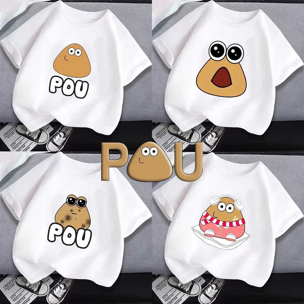 My Pet Alien Pou Summer Cute Anime Cotton Tops for Girls Boys Comfortable Childrens Clothing Popular Fashion Leisure Style TeeT250603