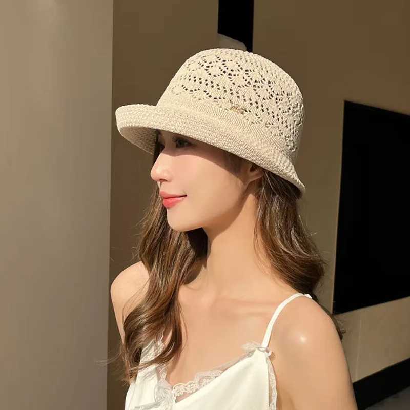 Summer Womens Sun Hat Breathable Hollow Design Small Brim Woven Craft Polyester Adjustable 56-58cm W250602
