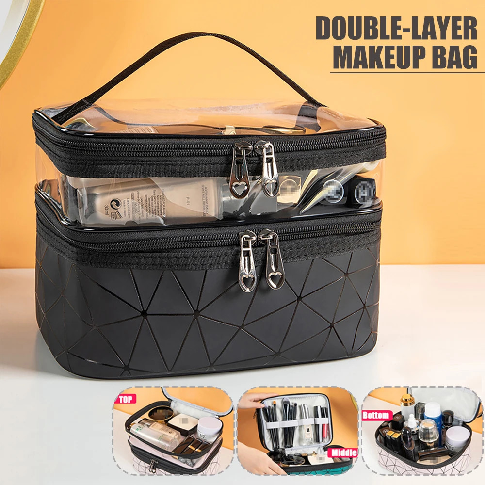 Doublelayer Makeup Borse Anatura In PVC Tasche Pasche Portatile Washbag 250530-image