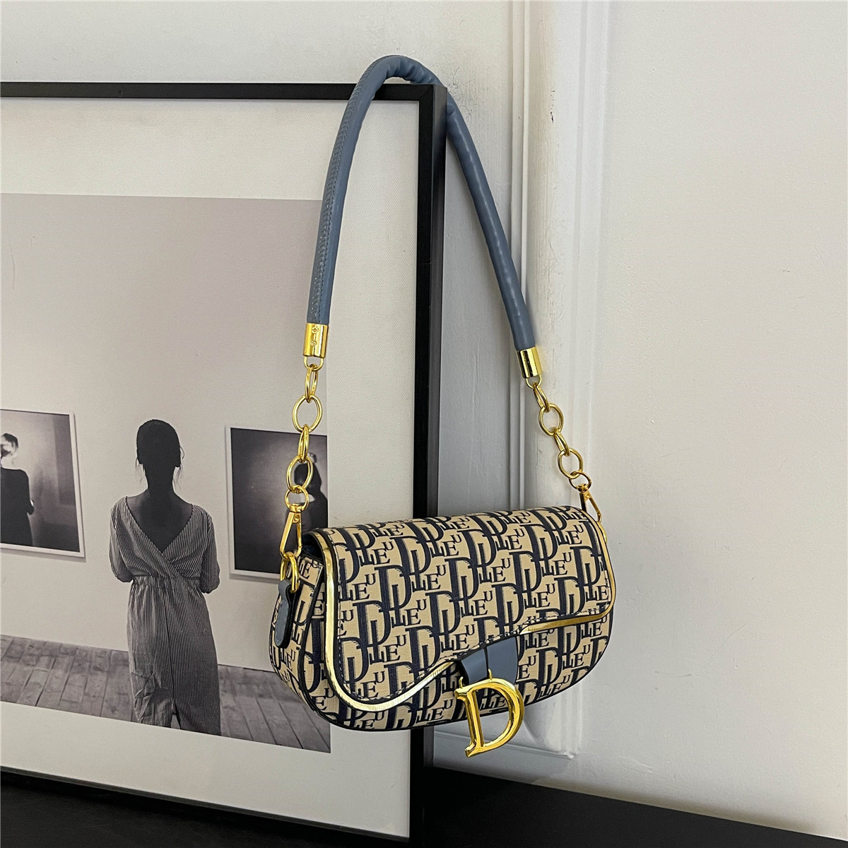 hot free shipping shoulder bags new casual handbag fashionable Letter daily flap black blue for women