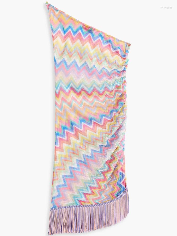 Casual Dresses Printed Fringe Women Halter Dress Color Striped Slim Fit Sexy Bikini Vest Camisole Patchwork Vacation Beach Tasse