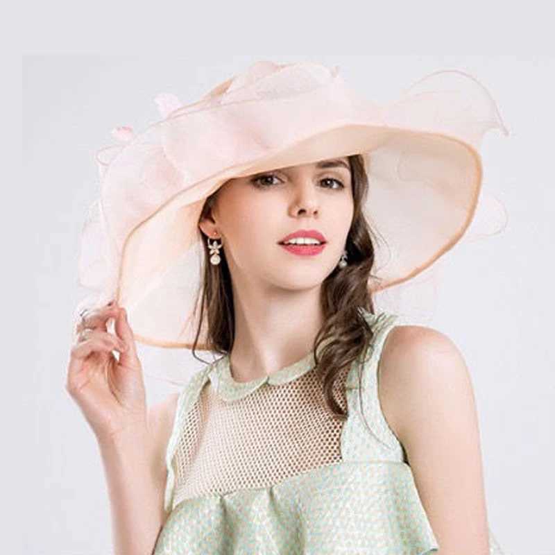 Womens Sheer Organza Wedding Hat with Wide Brim Veil - Elegant Kentucky Derby Church Hat for Bride Mother of Groom Formal Party W250602
