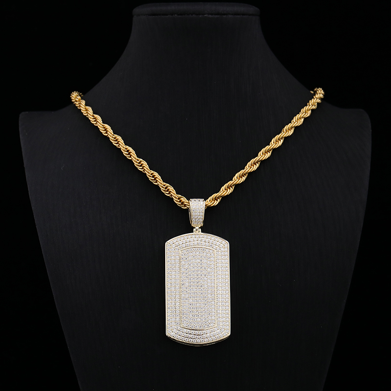 New Arrival Hip Hop Jewelry 925 Sterling Silver Micro Pave VVS Moissanite Diamond Iced Out Bling Dog Tag Sign Pendant Necklace