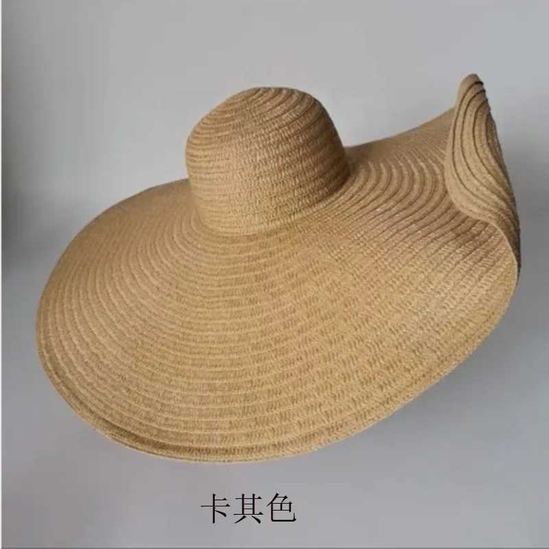 Oversized 70cm Beach Straw Hat for Women Fashion Large Wide Brim Visor Hats Handmade Roll Up Floppy Sun Hat for Summer Beach Cap W250602