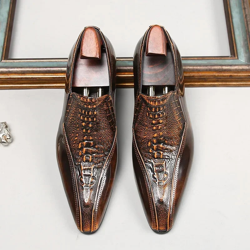 Italian Genuine Leather Dress Shoes Men Handmade Business Wedding Derby Shoes Pattern Male Moccasins 250526