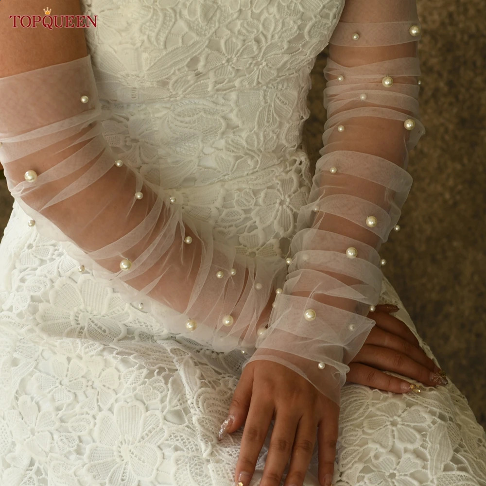 TOPQUEEN Vm16 Elegant Bridal Pearl Gloves 1 Pair Wedding Gloves Elbow Length Wedding Accessories Women Bridal Diy Gloves 250530
