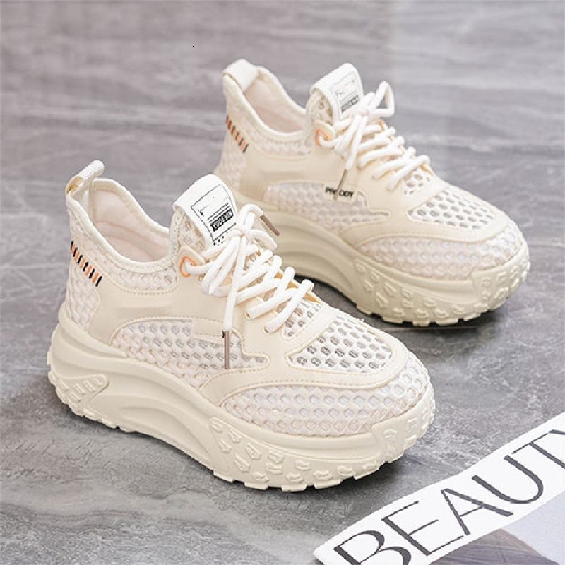 Mesh Hollow Breathable Soft Leather Dad Shoes For Women Summer New Thick Sole Versatile Casual Shoes Non Slip Casual Sneakers Ddmysaturn