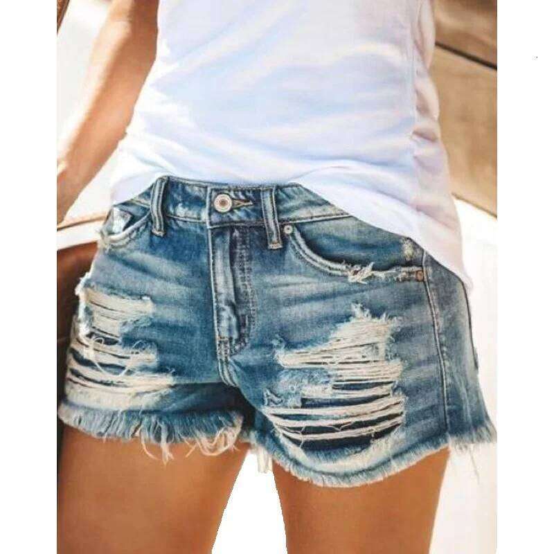 Denim Shorts Jeans Shorts Fashion Summer Ripped Fringe Denim Shorts For Women Ripped Short Jeans