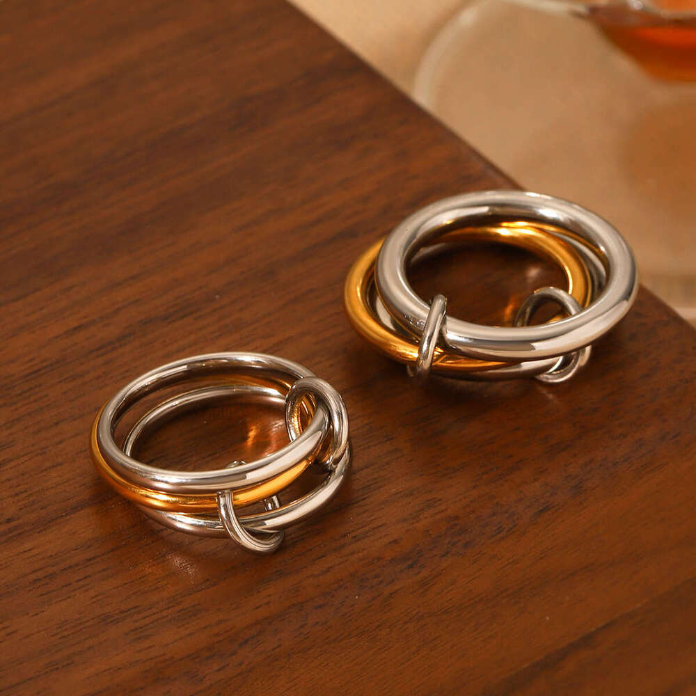 Stackable Stainless High-End Color-Block Connected Rings for Women Non-Fading Titanium Steel Jewelry