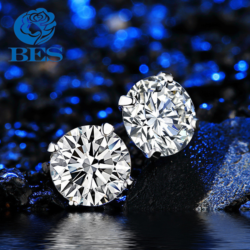 925 Silver Ear Studs Female Colorful Moissanite Fashion Four Claw Silver Crystal Ear Jewelry Shiny Ear Studs Mozambique earrings
