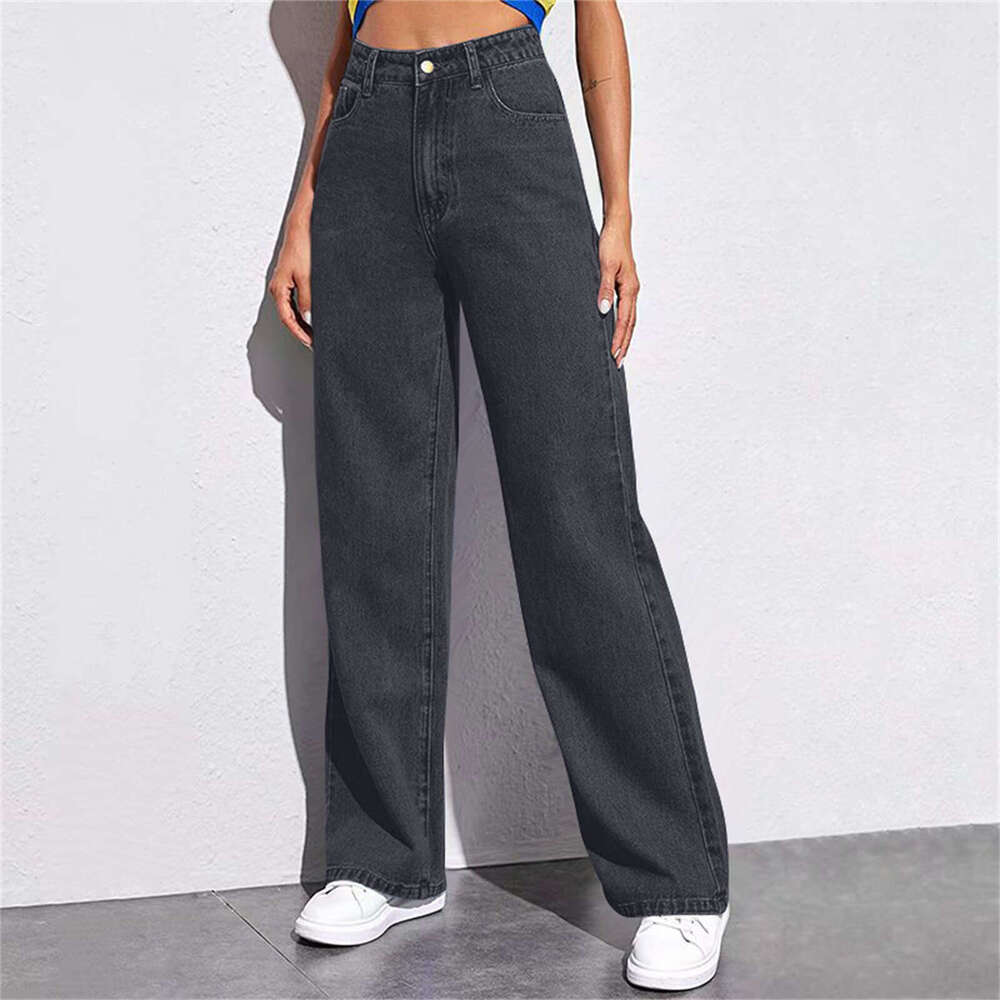 High Waist Wide Leg Jeans For Women New Slim Straight Versatile American Style Draped B5