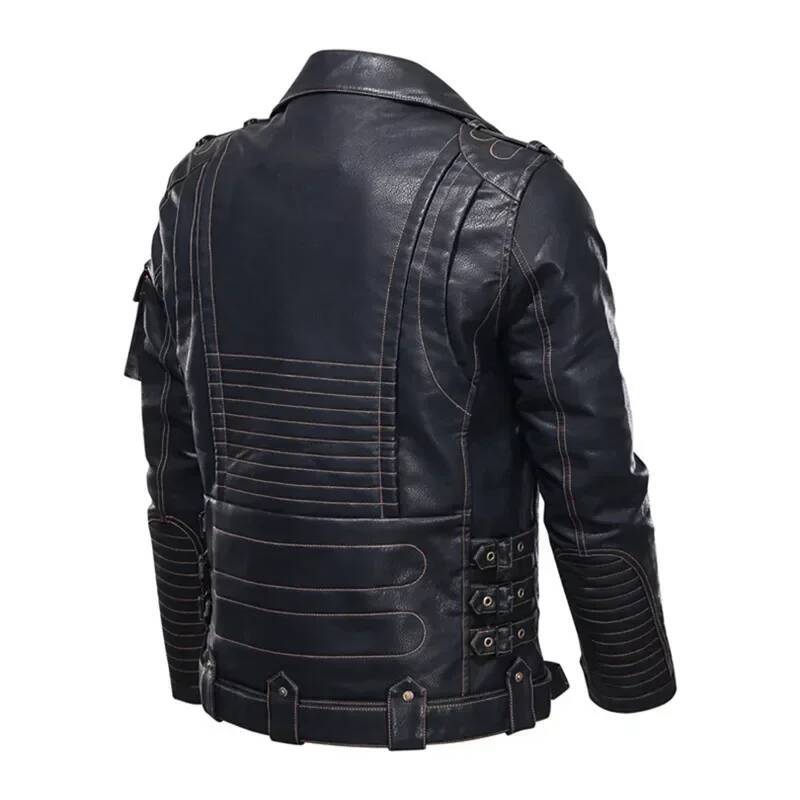 PLUS Size Coats Male Brand Winter Mens Fashion Motorcycle PU Cool Zipper Pockets Leather Jacket