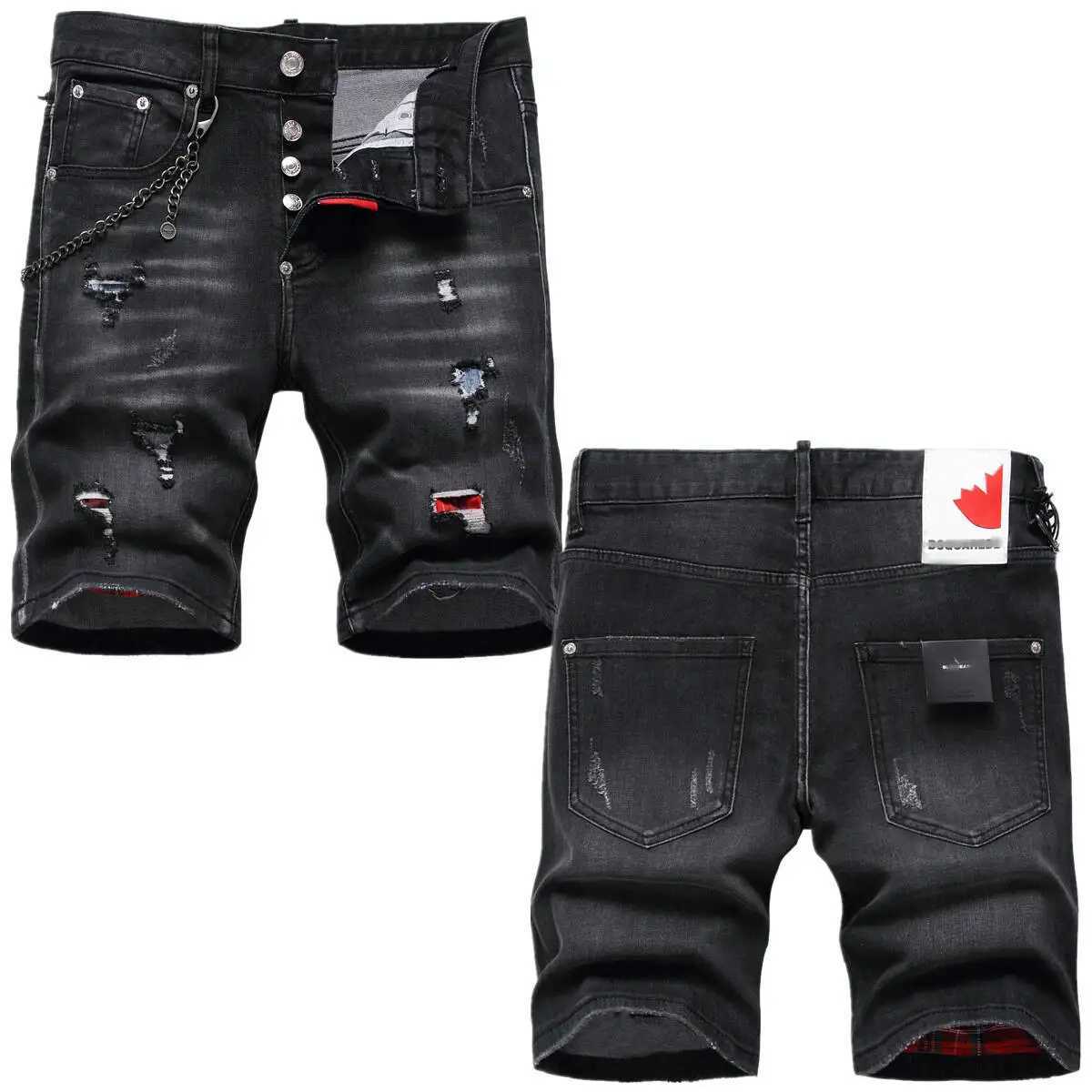 Summer New Thin Denim Shorts Straight Slim Fit Casual Fashion Brand Five Point Perforated Middle Pants Dsd Mens T250603