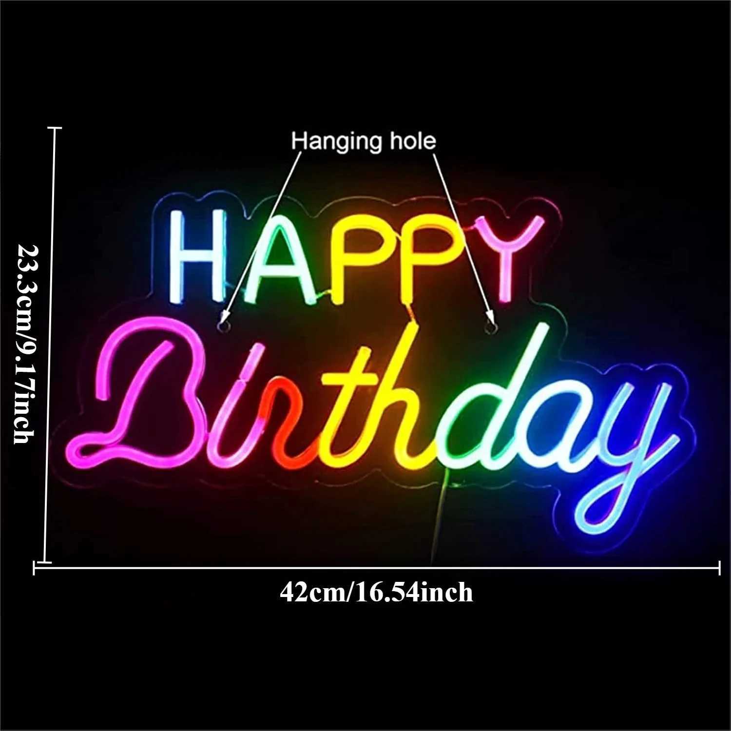Happy Birthday Neon Sign LED Neon Light for Wall Decoration USB Powered for Bar Club Bedroom Living Room Decor Birthday Gifts XJ250602