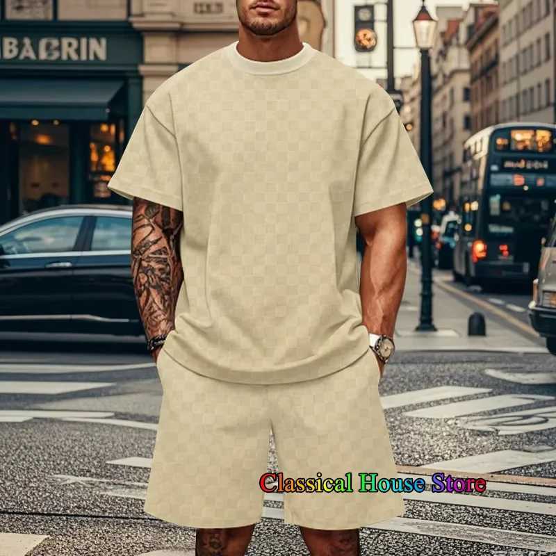 Summer New Mens TraCKsuit Printed T-shirt+Shorts Set Sport Outfit Jogging Suit Outdoor Streetwear Oversized CloTHes Z250602