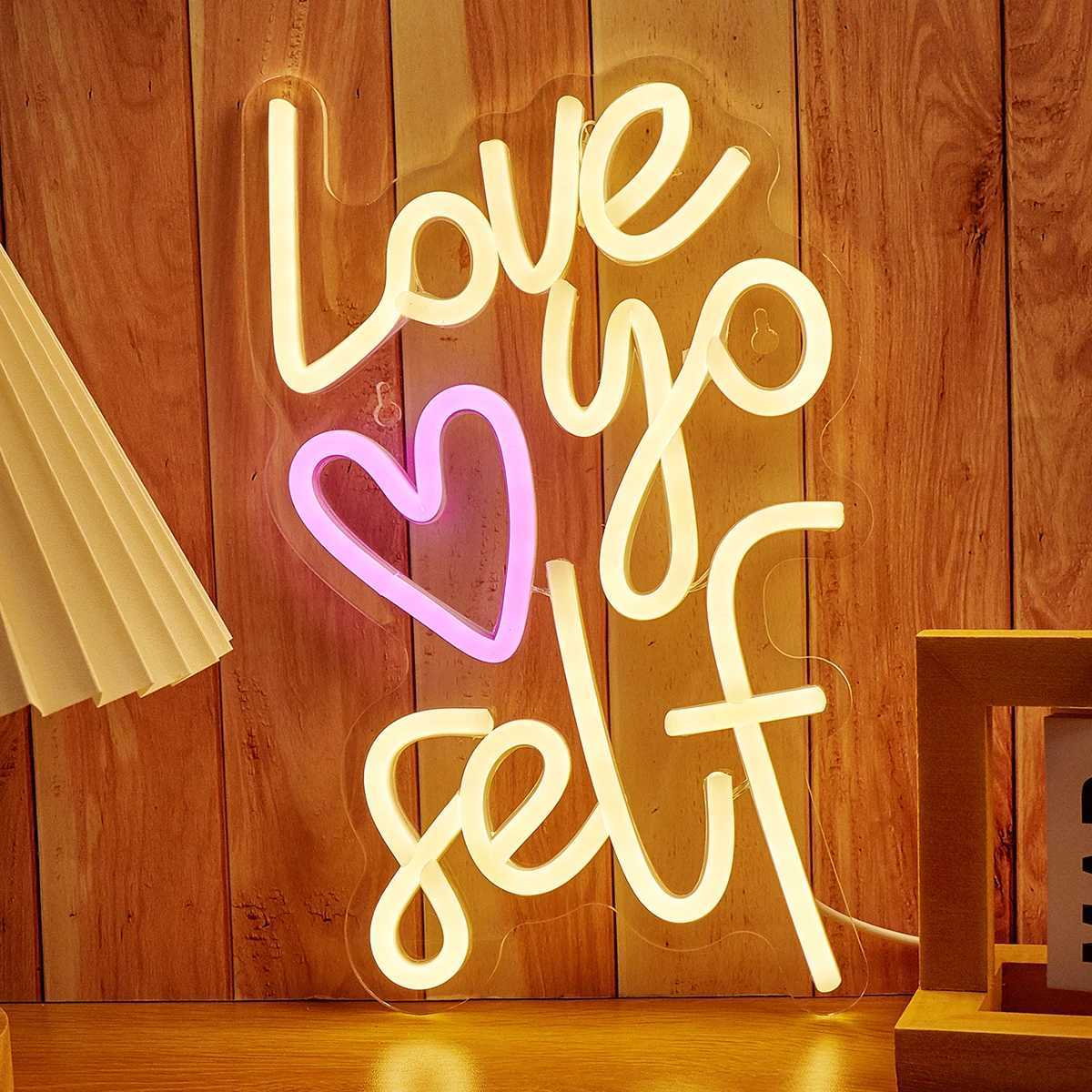 Chi-buy LED Neon Love Your Self USB Powered Neon Signs Night Light 3D Wall Art Game Room Bedroom Living Room Decor Lamp Signs XJ250602
