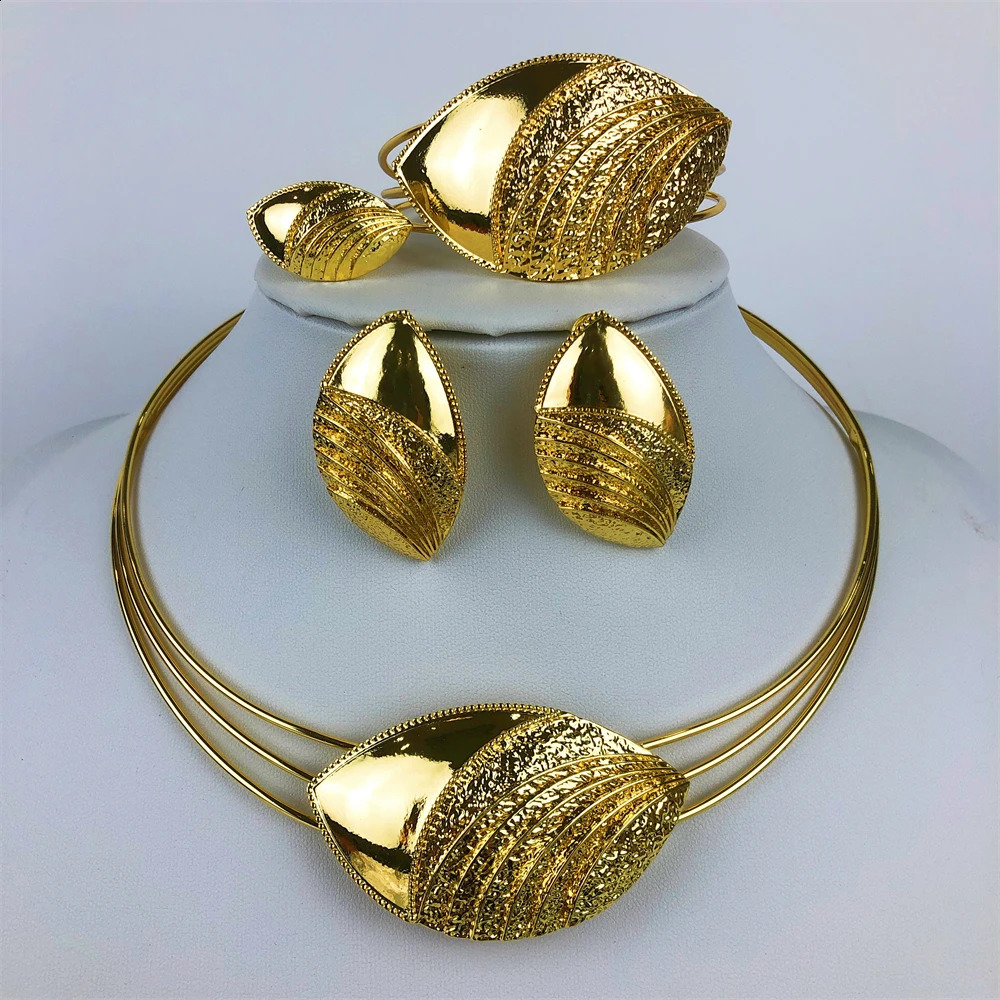 ESALE Selling Dubai Earrings Pendant Necklace Jewelry Set Nigerian Gold Color Jewelry Sets For Women Wedding Party 250530