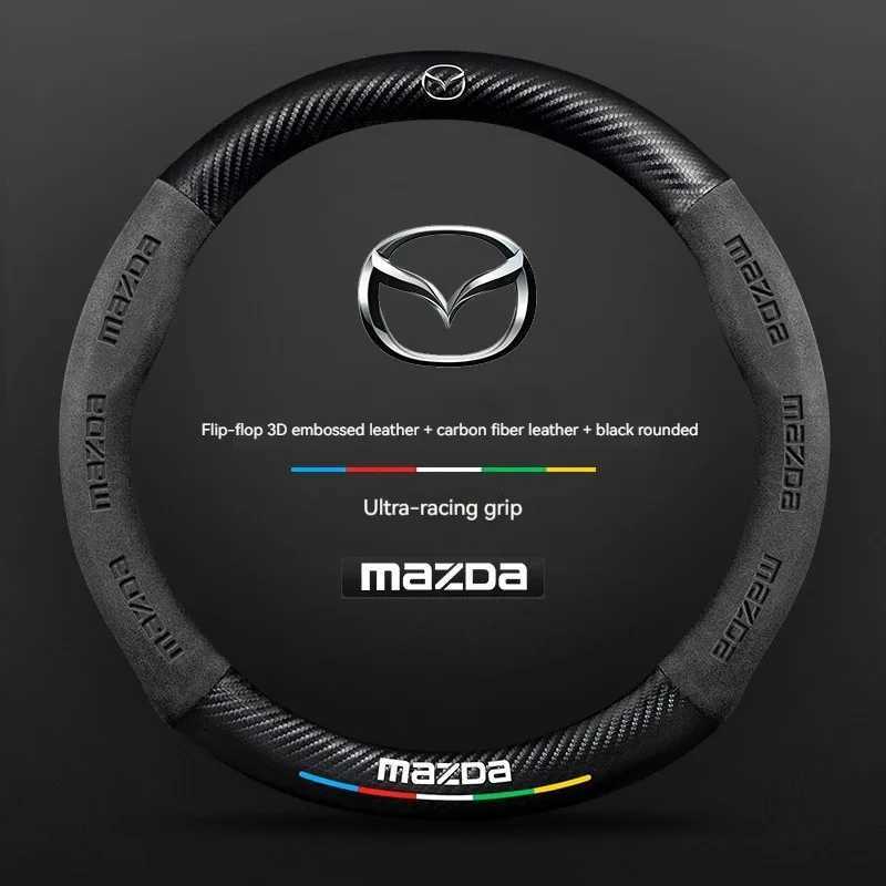 For Mazda 3 5 6 SKYACTIV Axela Atenza CX30 CX5 CX8 CX9 MX5 RX8 RX7 BT50 Carbon fiber Suede Car Steering Wheel Cover Accessories R250603