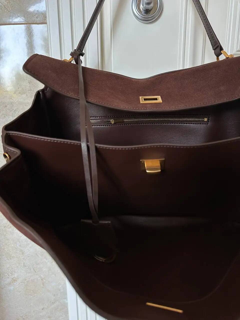 Brand Rodeo Genuine Leather Brown Suede Totes Gold Buckle Shoulder Bags Fashion Women Handbags