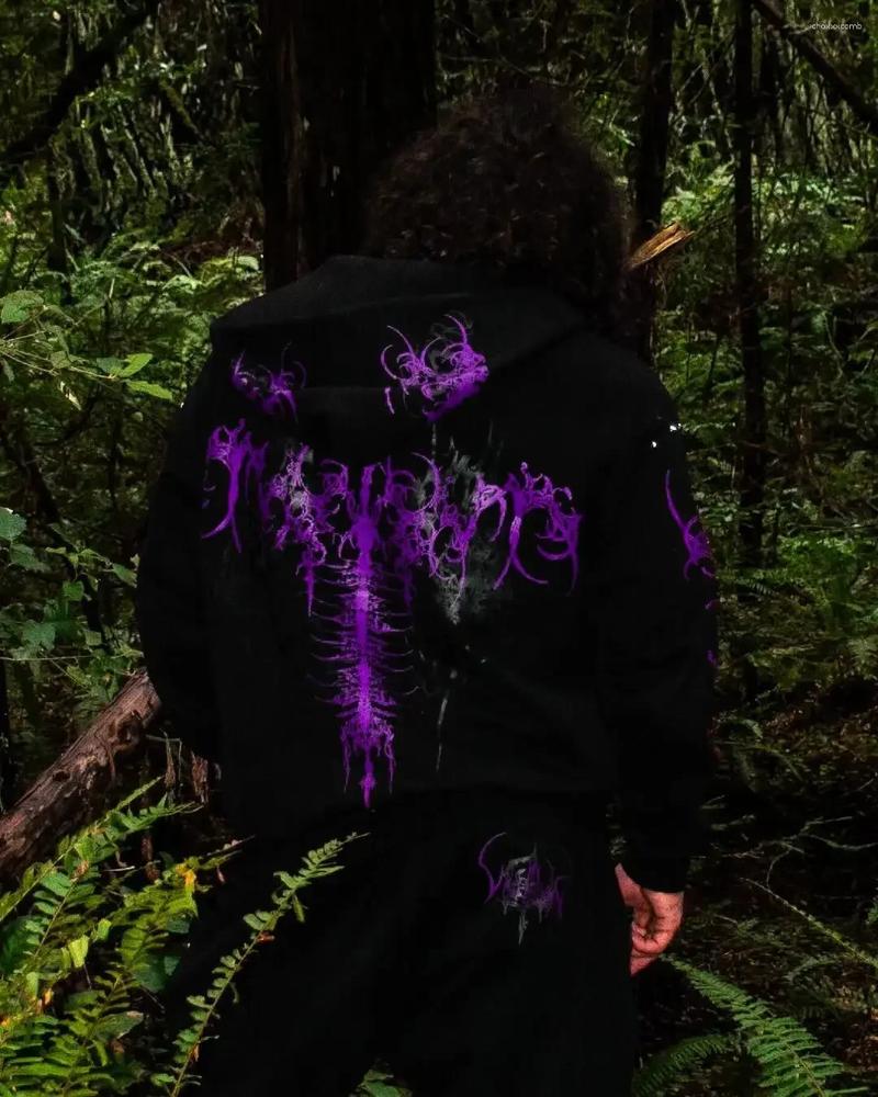 Men's Hoodies Breathedivinity Gothic Hoodie Oversized Fashion Long Sleeved Pullover Dark Textured Printed Gmy Men Sportswear Jacket
