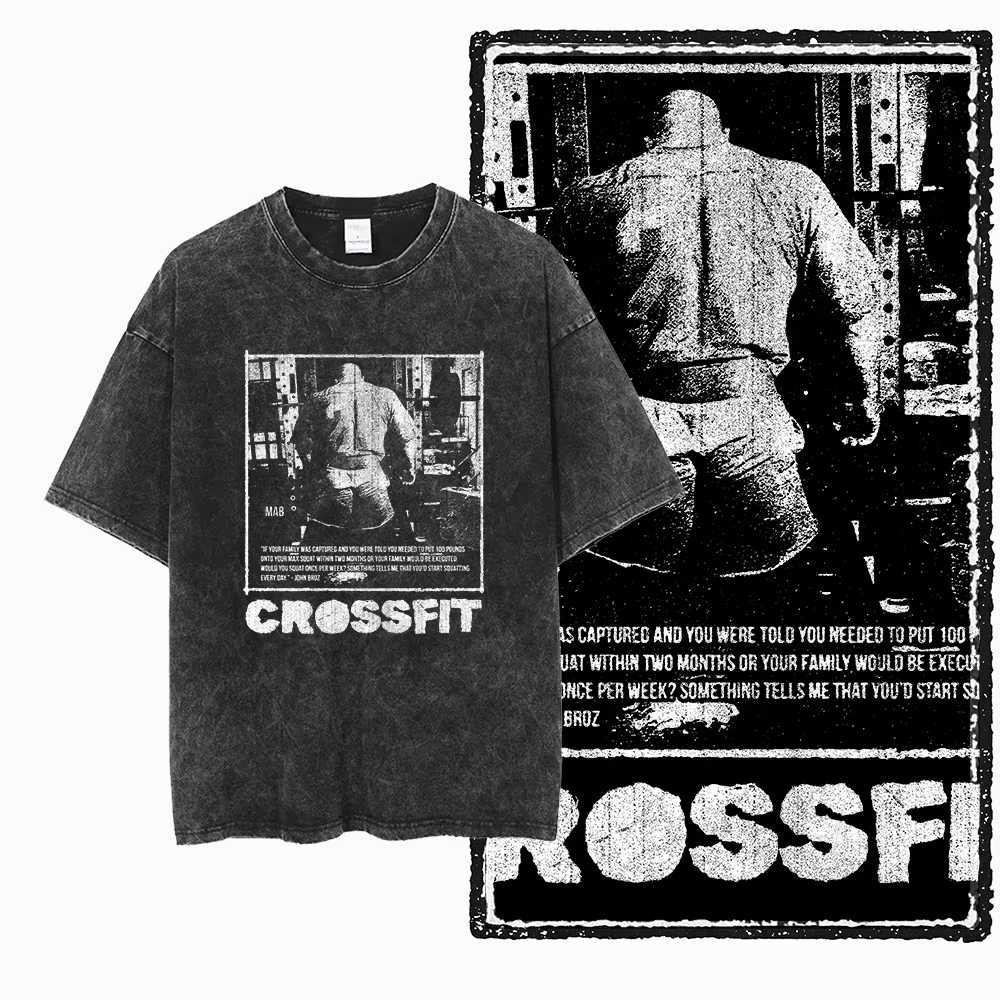 YG BODY BUILDING Printed Cotton Acid Washed Graphic Unisex T Shirt Cool CROSSFIT Streetwear Men T-shirts Big Size Tee for men W250603