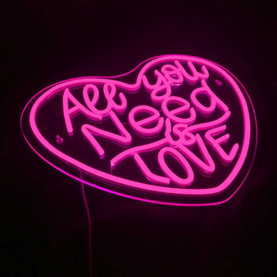 Neon Signs All You Need is Love LED Neon Light Heart Shape Pink Neon Sign Wall Hanging Decor Wedding Birthday Party Decor XJ250602
