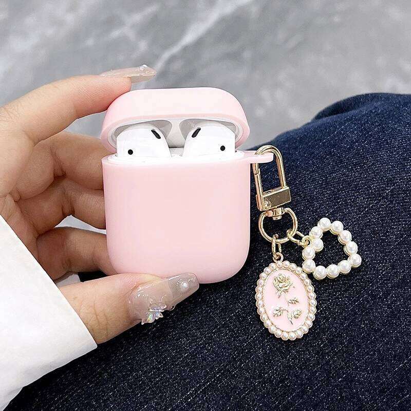 Valentines Pink Faux Pearl Heart Pendant Pro/Pro2 Wireless Case For 3/4 Earphone Protective Cover