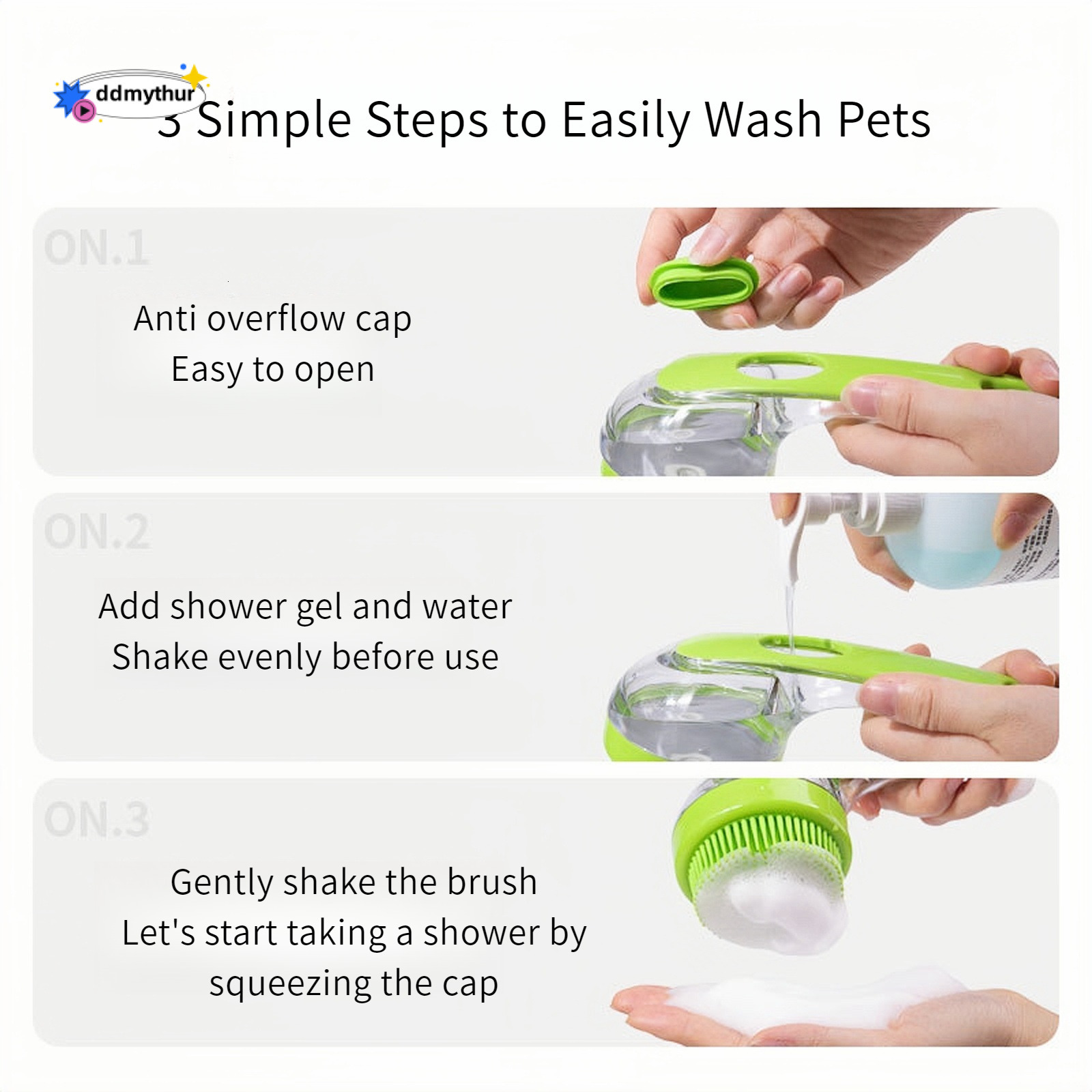 Long Handle Bathing for Dogs and Cats, Pet Grooming Brush, Scratcher, Refillable Head Cleaning Massage Shampoo Brush ddmythur