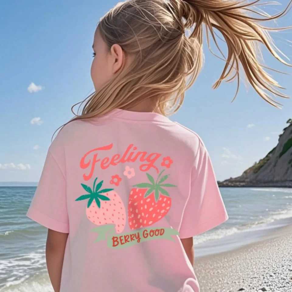 Cotton T-Shirt Girls Teens Pink Printed Casual Crew Neck Short Sleeve T-Shirt Summer Top T250603