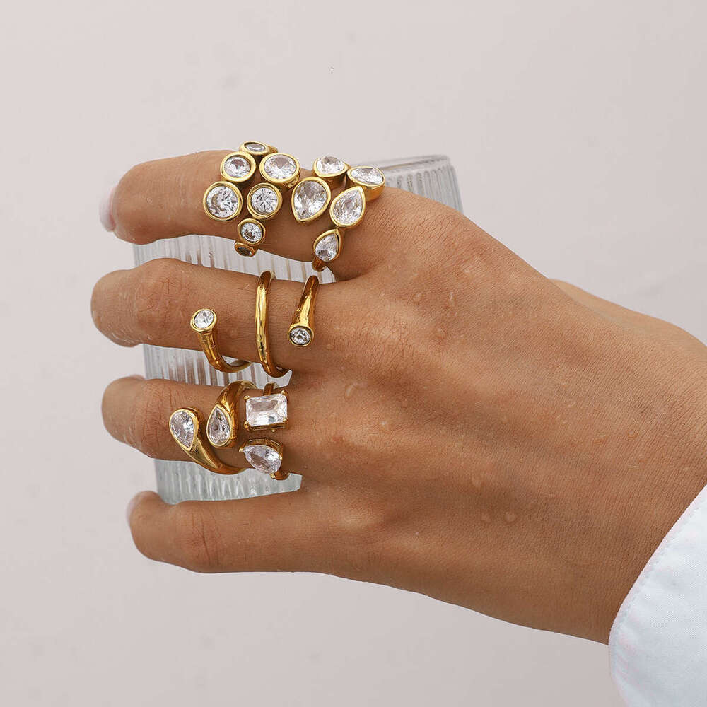 Wanxing Zircon Open for Women Titanium Steel Non-Fading INS Style Simple Light Luxury Stackable Ring