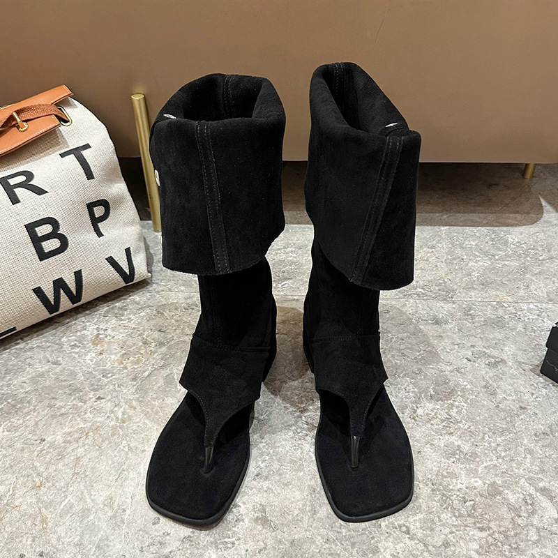 Toe Post for Women Summer 2025 New Lazy Style Roman Height Increasing Western Denim Slouch Sandals ddmythur