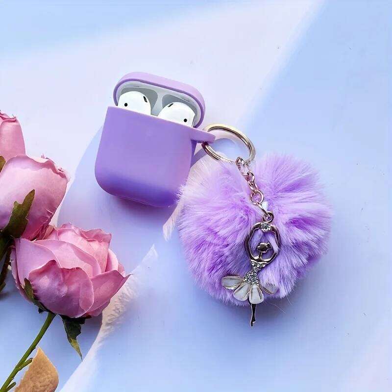 3/4 Earphone Soft TPU Ballet Pendant Cover With Circular Plush Keychain For Pro/Pro2 Protective Case