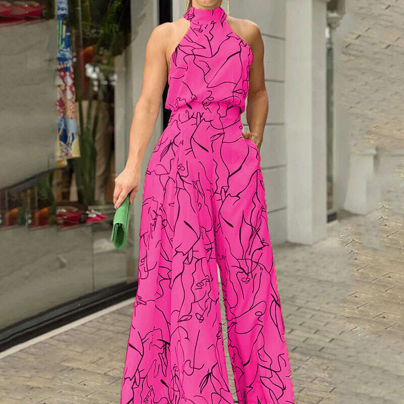 Women's Instagram Fashionable Round Neck Sexy Printed European and American Jumpsuit 2025 New Casual Fashion Trend Clothing