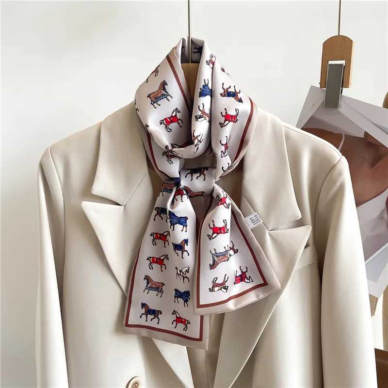 2024 New 145*12cm Women Fashion Silk Scarf Headwrap Hair Scarf Femme Headscarf Tie Neck Bag Luxury Brand Ribbon Hair Band Hijab W250602