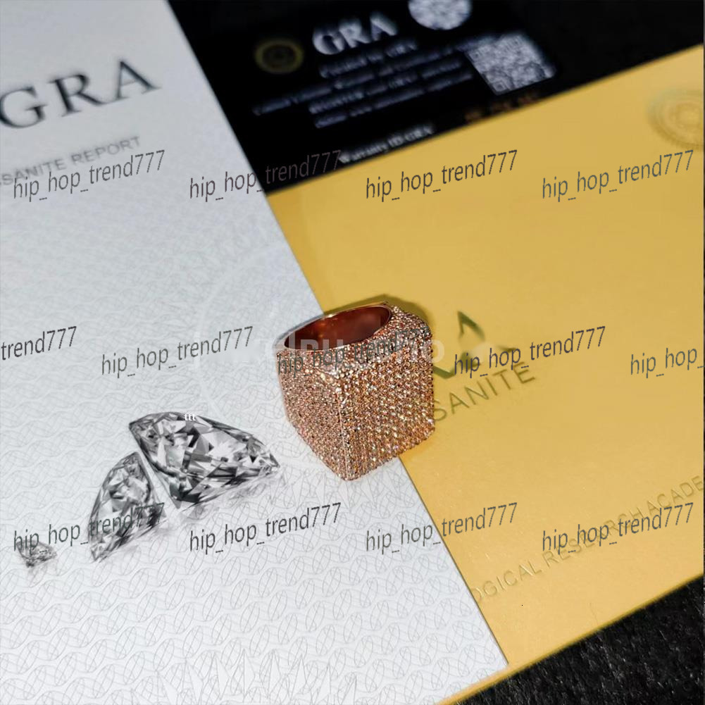Mens cuban ring moissanite diamond GRA authentication personality exaggerated silver Ice block Hip Hop trendy ring 18k gold sterling silver cuban wome