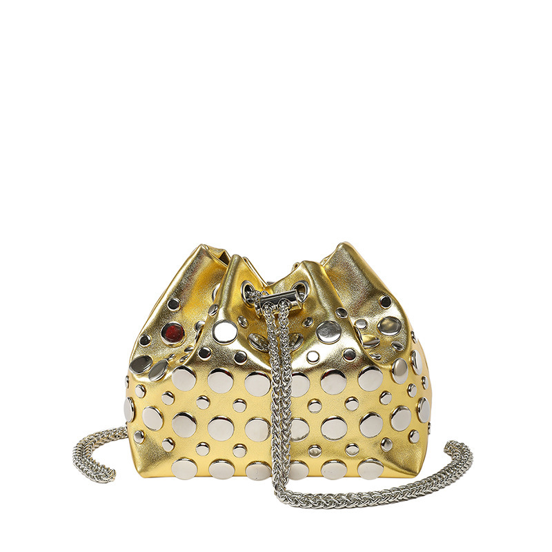 designer casual bag Trend Drawstring Bucket Bag for Women 2025 New Rivet Commuter Shoulder Bag High-End Versatile Crossbody Bag