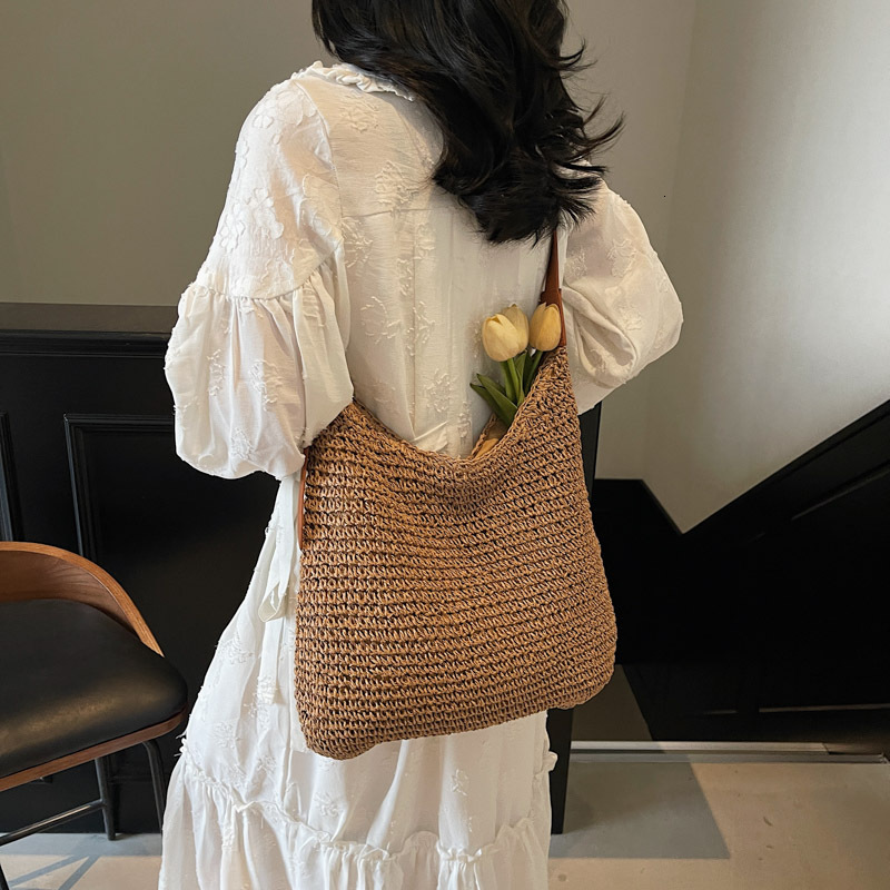 designer Lazy Style Woven Bag for Women 2024 New Forest Series Large Capacity Straw Bag Korean Version Simple Shoulder Beach Bucket Bag