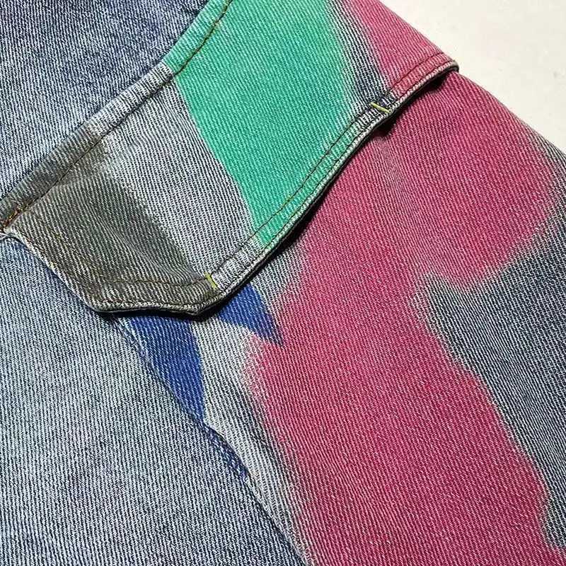 Mens Denim Shorts Multi Color Split Hip Hop Short Jeans Pants for Men Drawstring Streetwear Korean Fashion Blue Cut Original Sale T250603