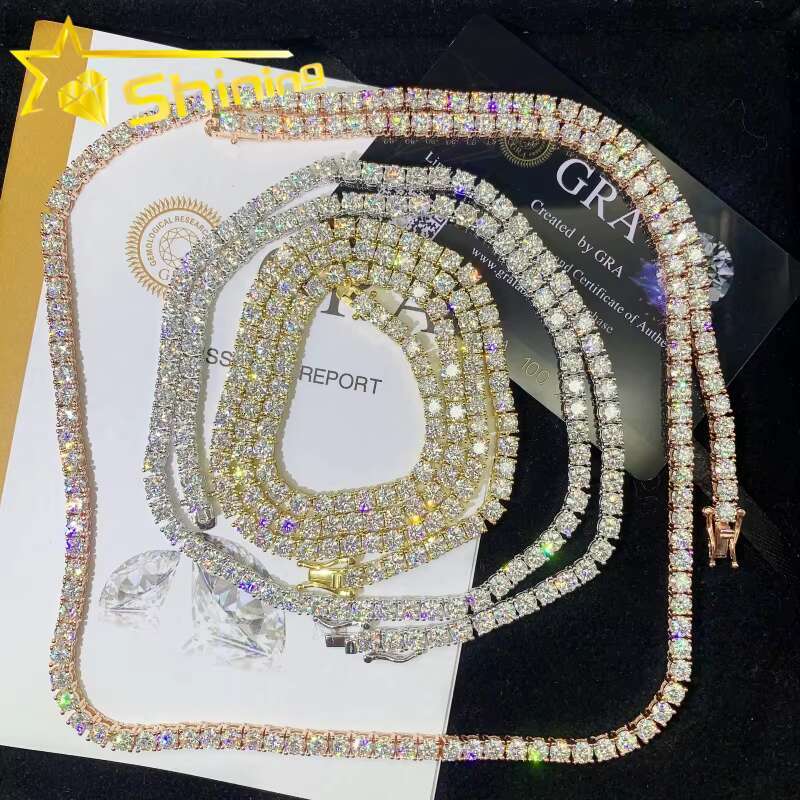 Trendy Hip Hop Jewelry 925 Silver Moissanite Chain 4MM Moissanite Tennis Necklace