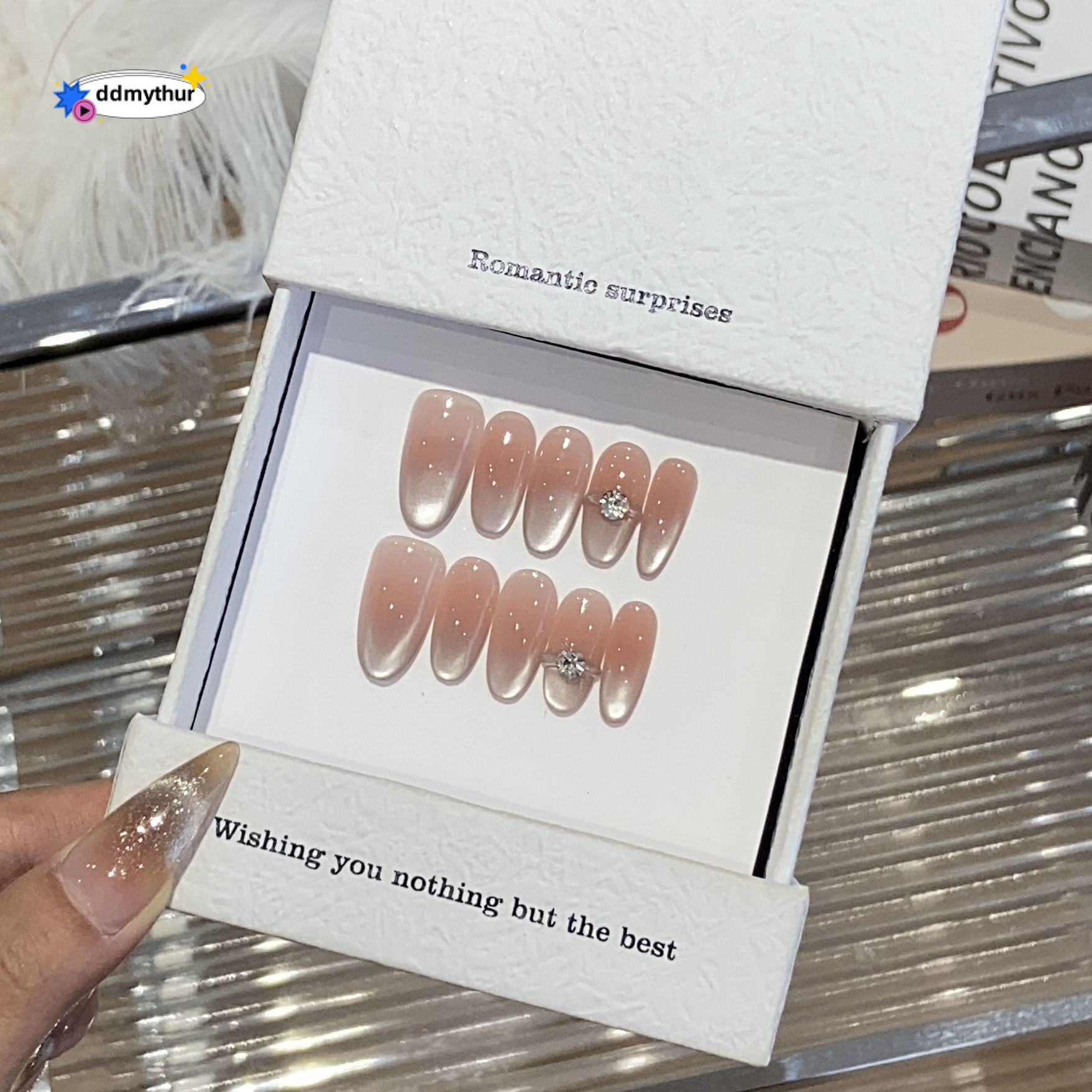 One Gu Mei Nails High-end Ice Transparent Pure Desire Blush Side Light Cat Eye Inlaid Dia Detachable Wearable Nail Stickers ddmythur