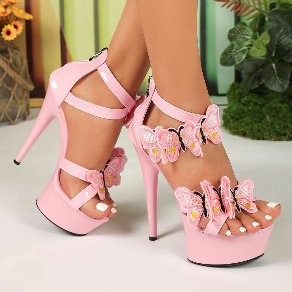 Super High Heels 8661-B2 Rivet Pull Chain Roman Sandals High 15Cm Thin Heel Summer Waterproof Platform Platform High Heels